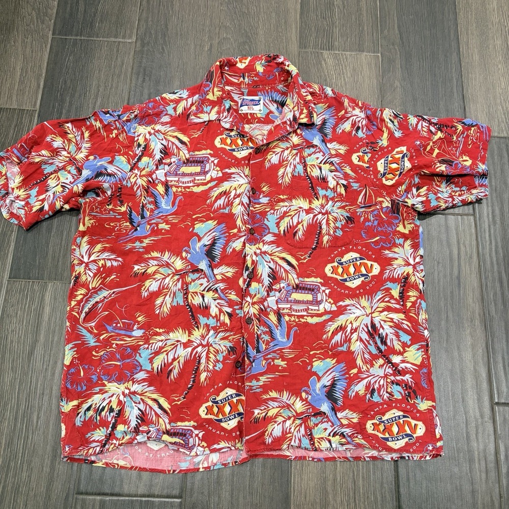 Vintage Reyn Spooner 2001 Super Bowl XXXV Tampa FL Hawaiian Shirt Floral